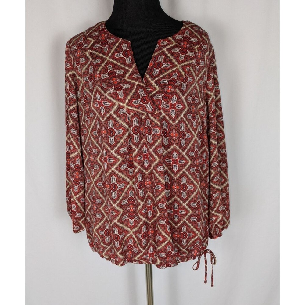 Laundry by Shelli Segal Blouse M Women's Medallion Print Vneck 3/4 Sleeve